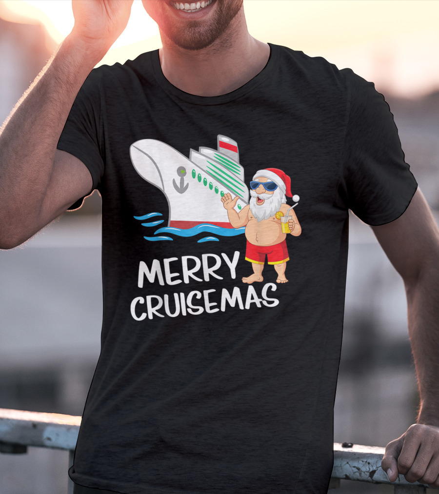 Merry Cruisemas Santa Claus Tropical Vacation Cruise Ship T-Shirt
