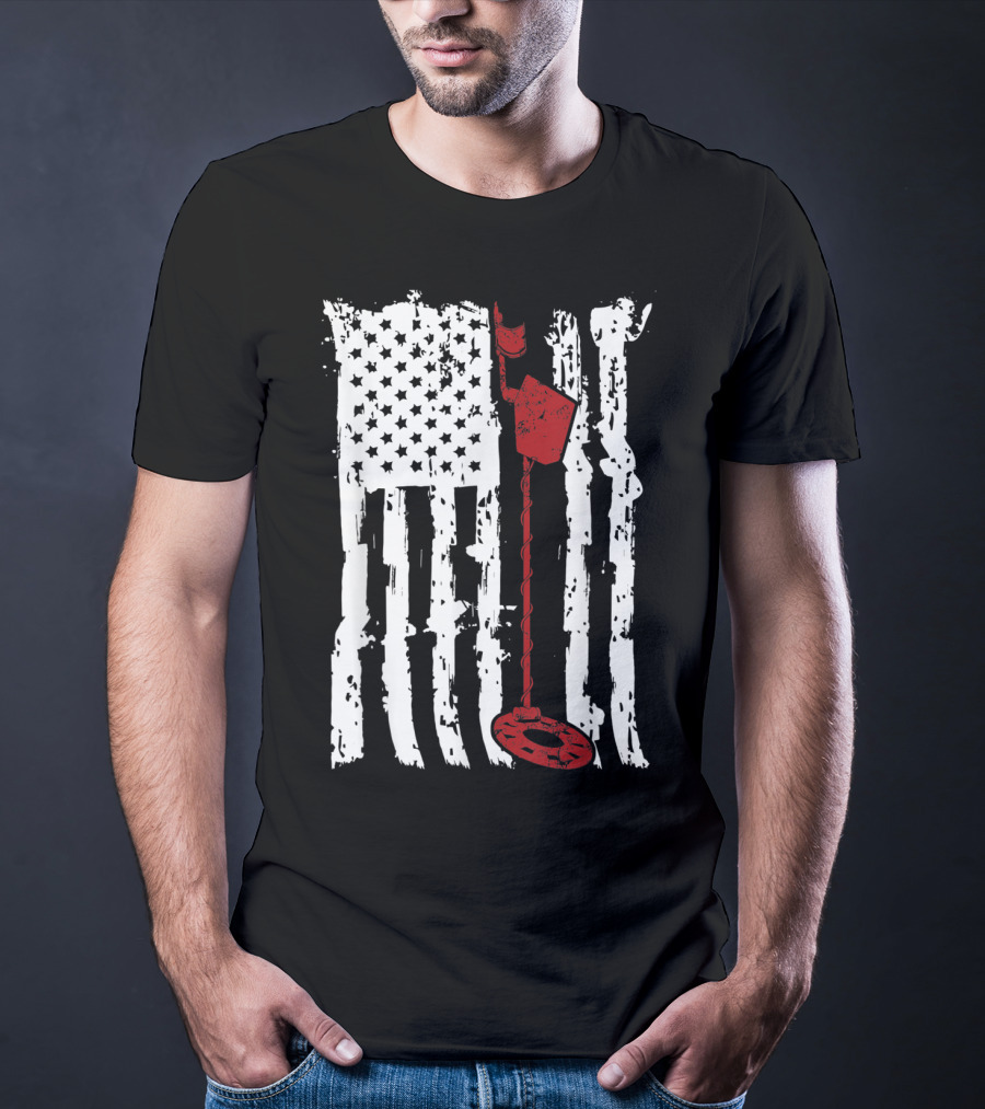 Metal Detector Vintage American Flag T-Shirt