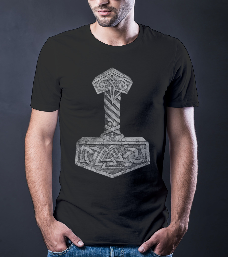Mjolnir Thor's Hammer With Valknut Symbol Norse Mythology Viking T-Shirt
