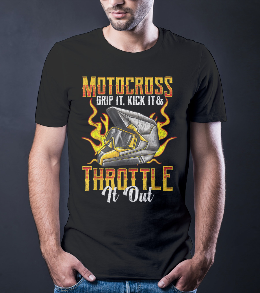 MOTOCROSS Grip It Kick It Throttle It Out Helmet Flame T-Shirt