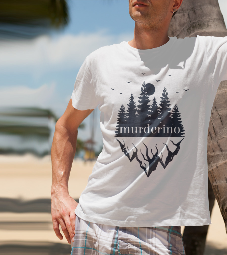 Murderino True Crime Forest Scene With Bats And Moon T-Shirt