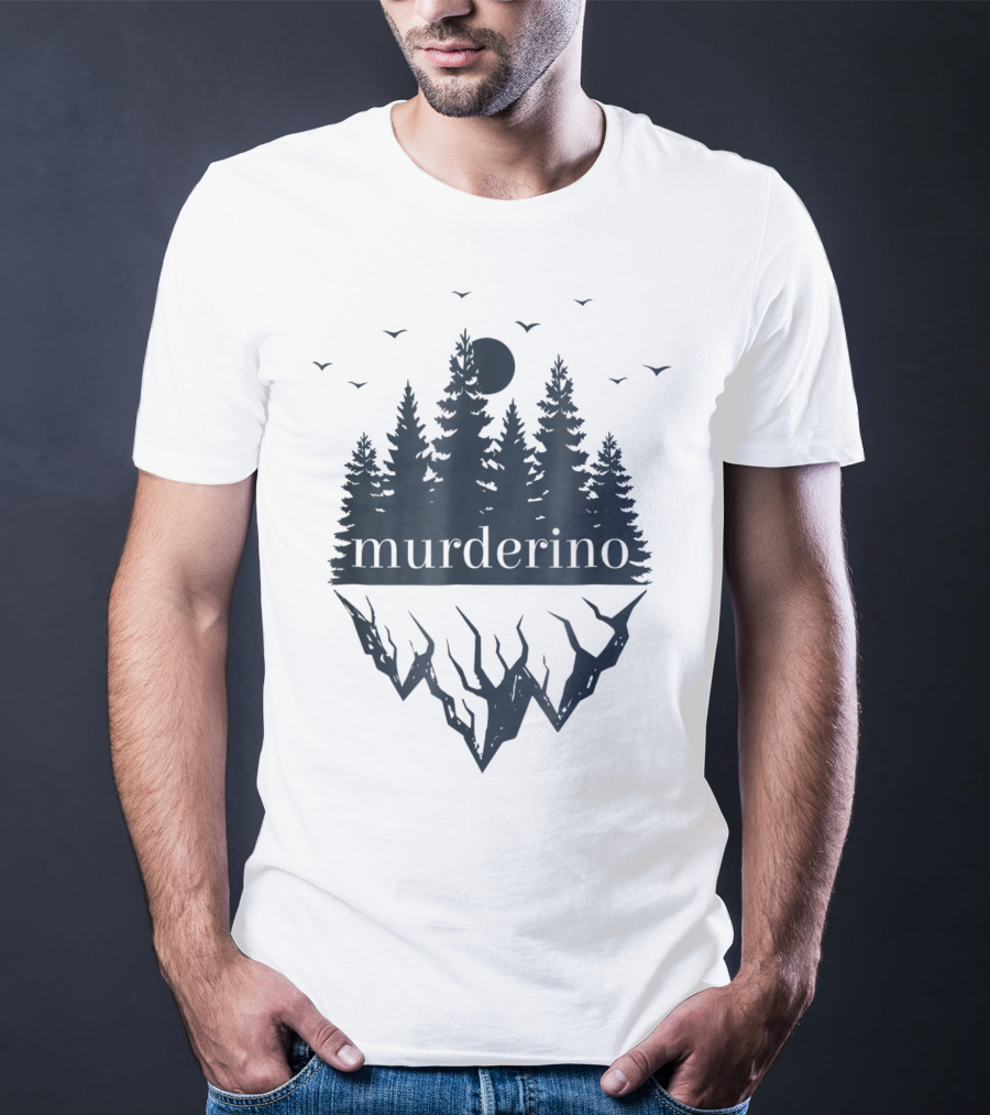 Murderino True Crime Forest Scene With Bats And Moon T-Shirt