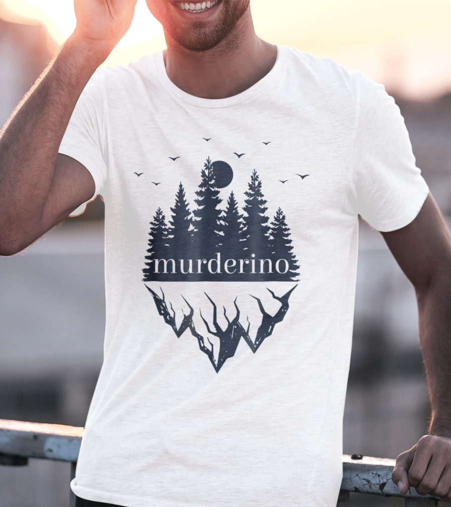 Murderino True Crime Forest Scene With Bats And Moon T-Shirt