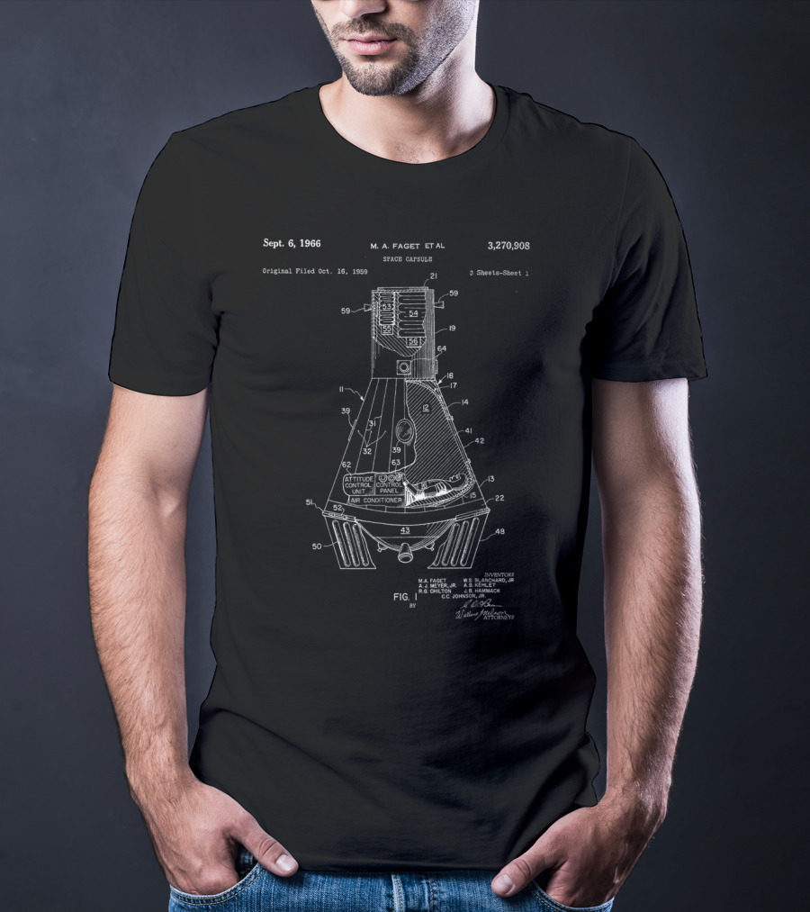 NASA Space Capsule Patent Mercury Mission 1966 Space Travel T-Shirt