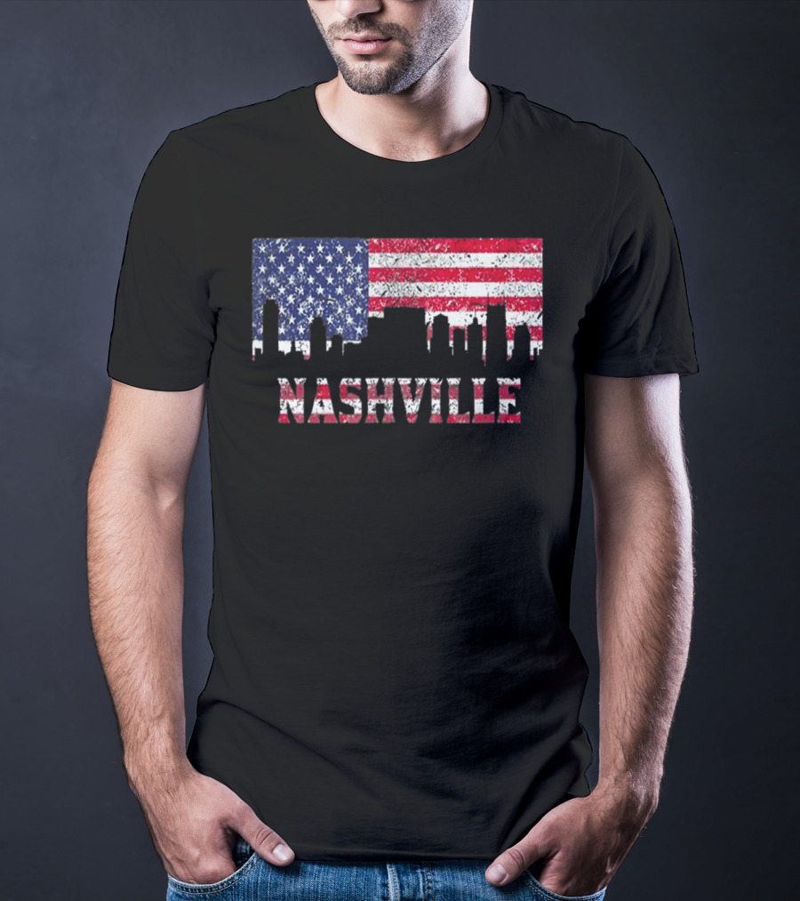 Nashville American Flag Skyline Country Music Lovers T-Shirt
