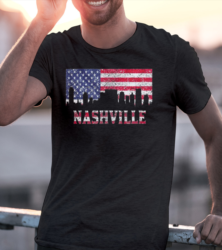 Nashville American Flag Skyline Country Music Lovers T-Shirt