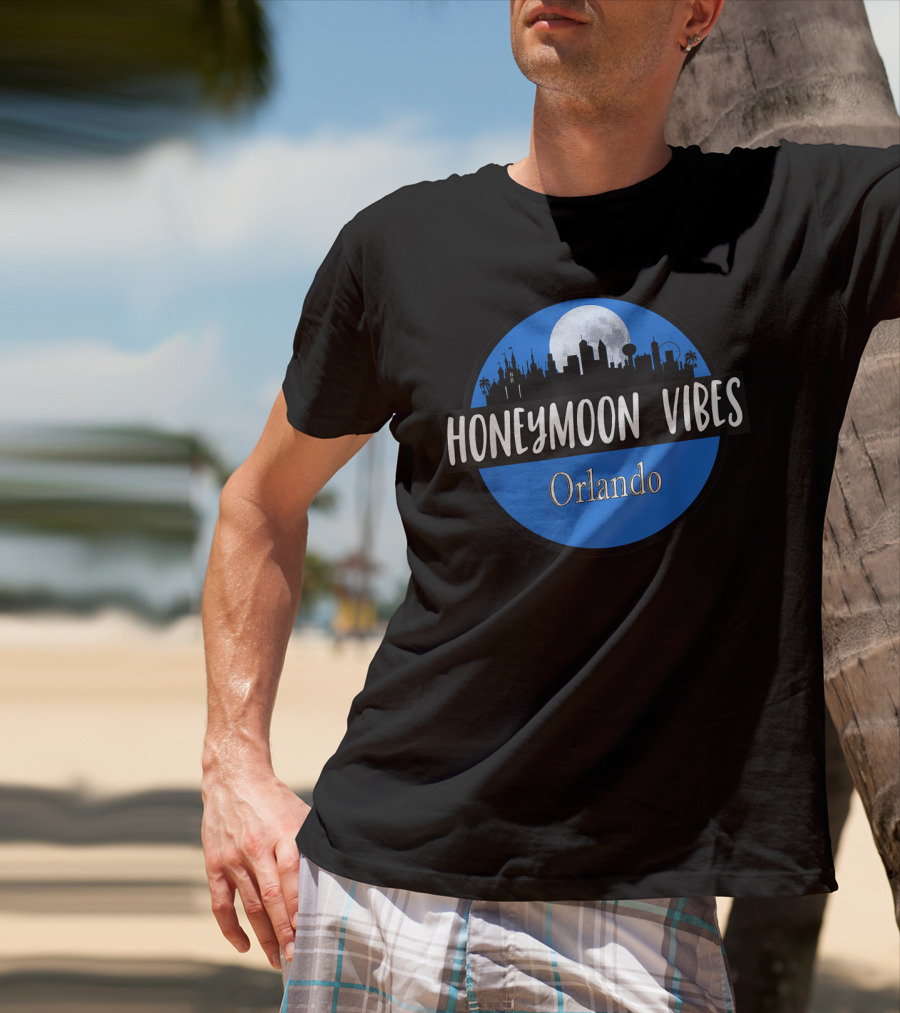 Orlando Honeymoon Vibes Newlywed Destination Moonlit Skyline T-Shirt