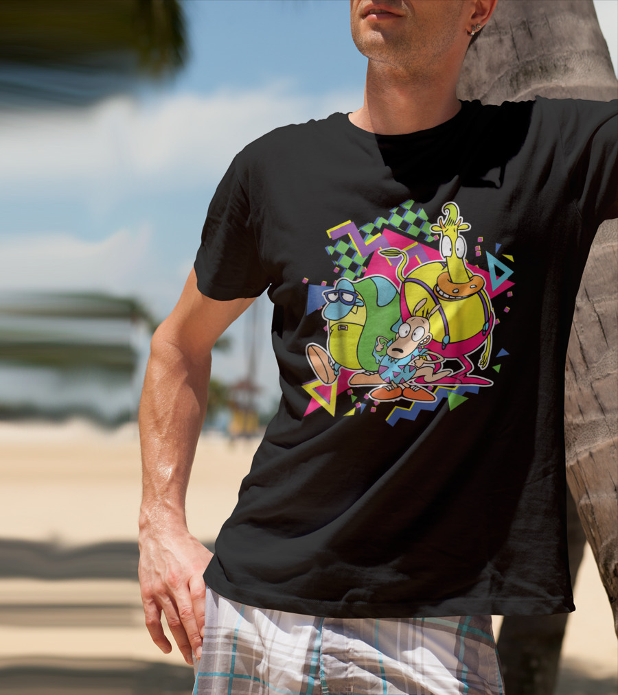 Nickelodeon Rocko's Modern Life 90's Characters With Geometric T-Shirt