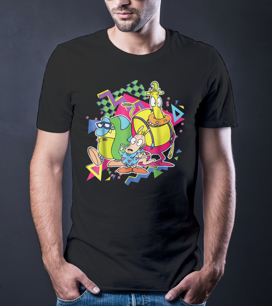 Nickelodeon Rocko's Modern Life 90's Characters With Geometric T-Shirt