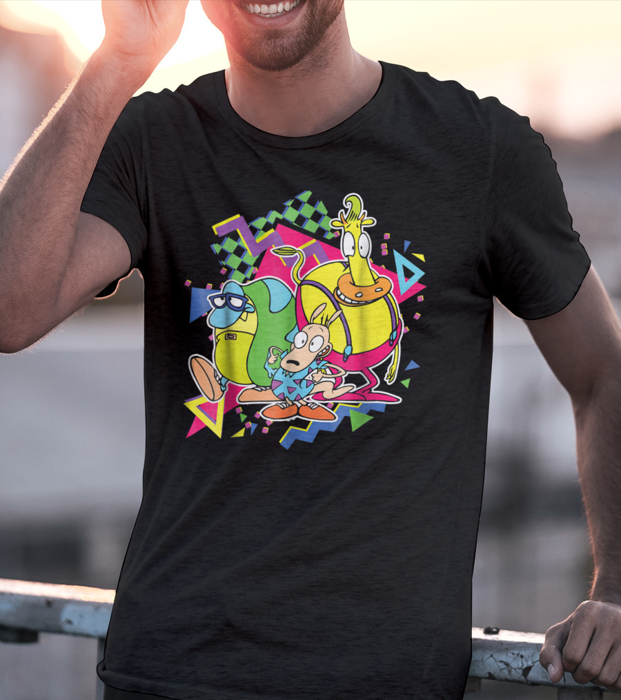 Nickelodeon Rocko's Modern Life 90's Characters With Geometric T-Shirt