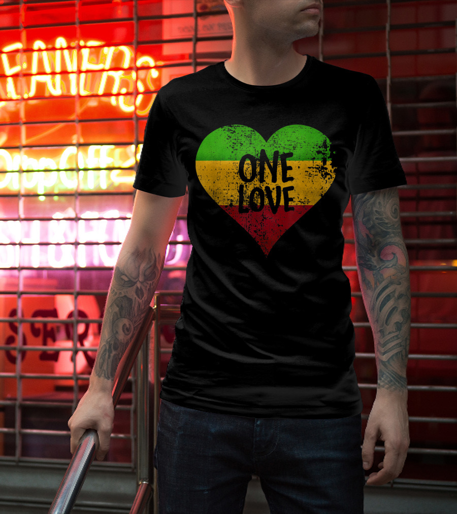 One Love Heart Rastafari Colors Jamaica T-Shirt