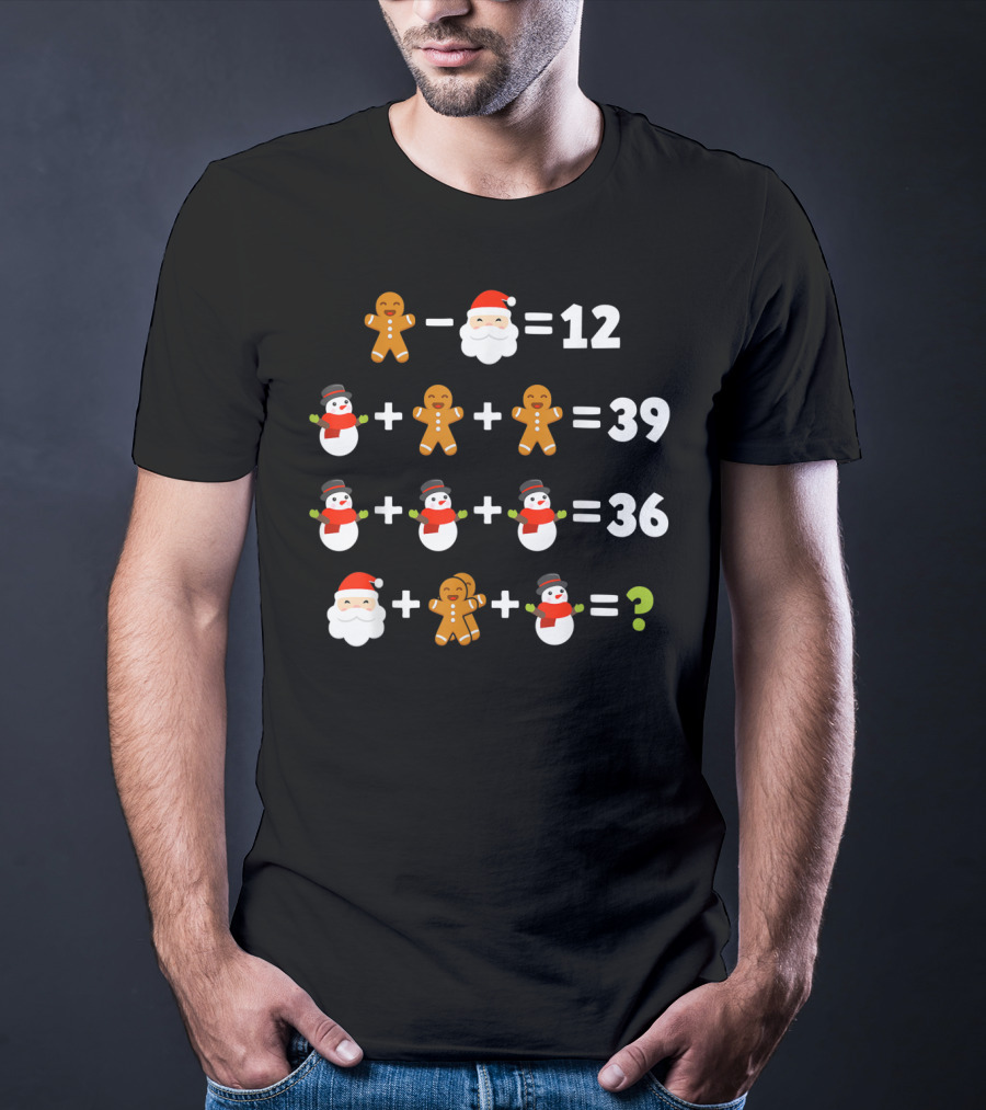 Gingerbread Santa Snowman Christmas Math Puzzle Equation Mystery T-Shirt