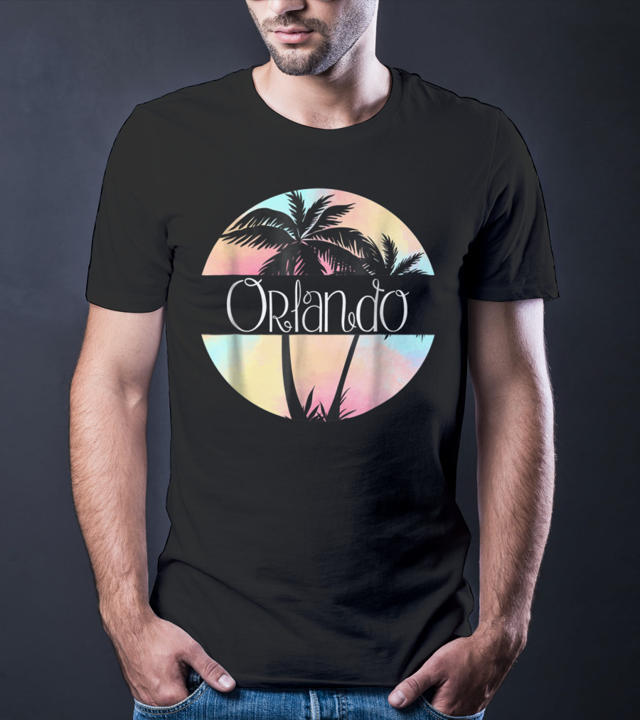 Orlando Florida Souvenir Palm Trees Retro Sunset Circle T-Shirt