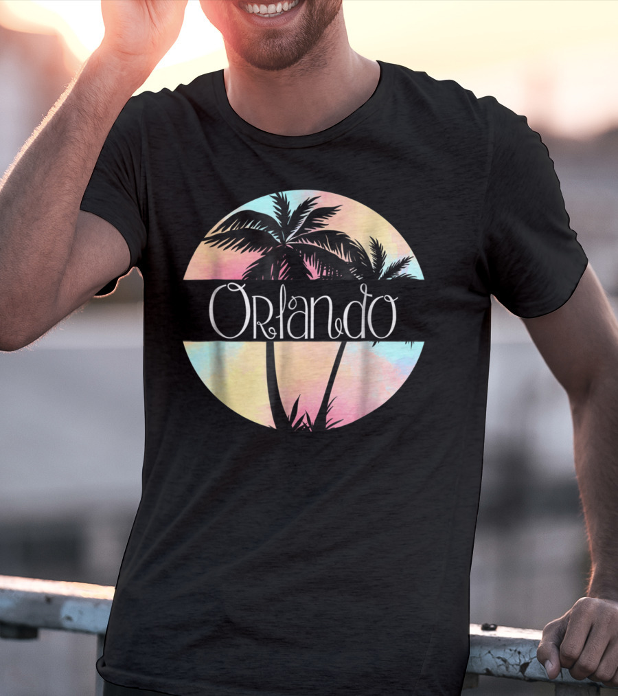 Orlando Florida Souvenir Palm Trees Retro Sunset Circle T-Shirt
