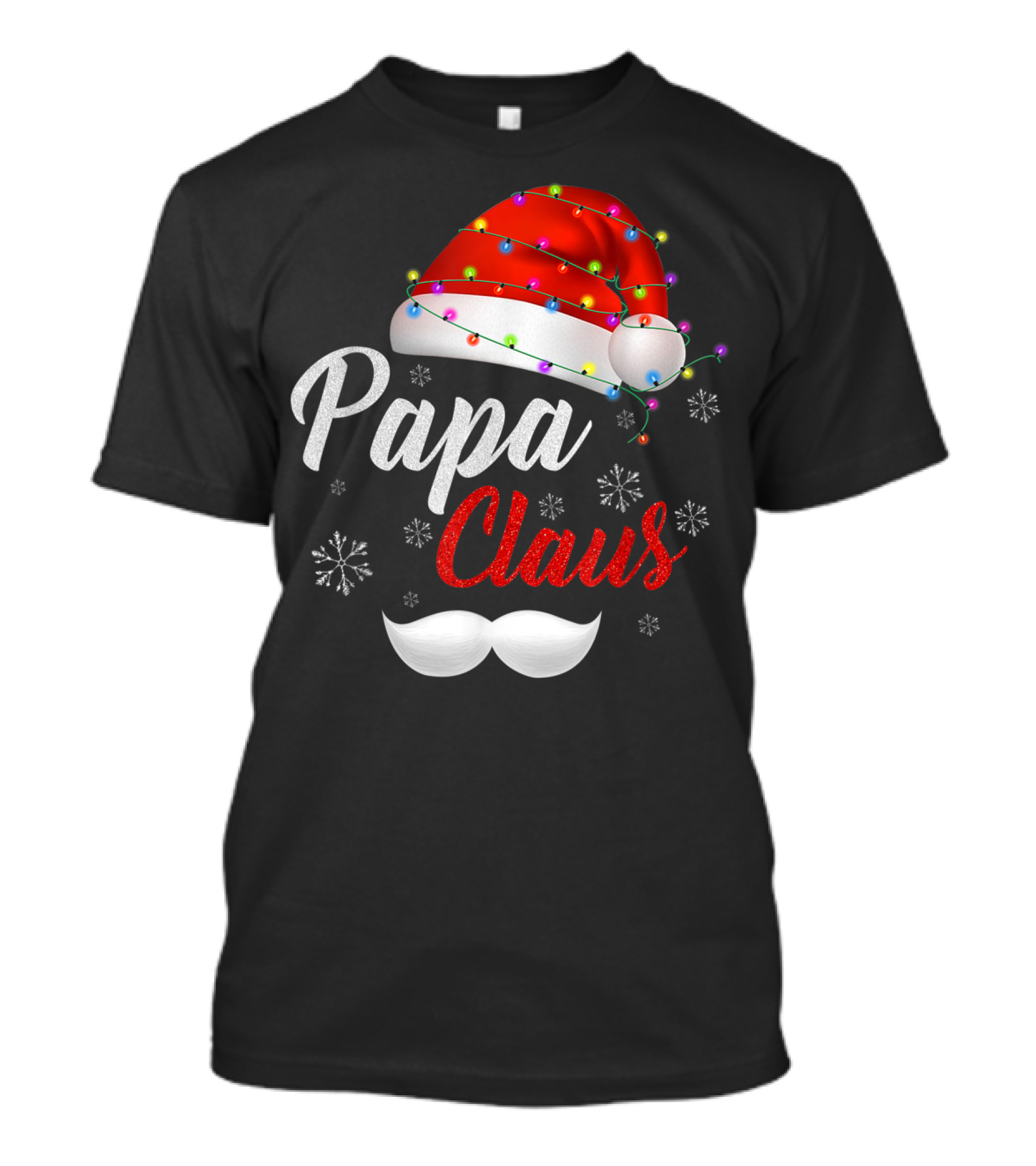 Papa Claus Santa Hat With Lights And Snowflakes T-Shirt