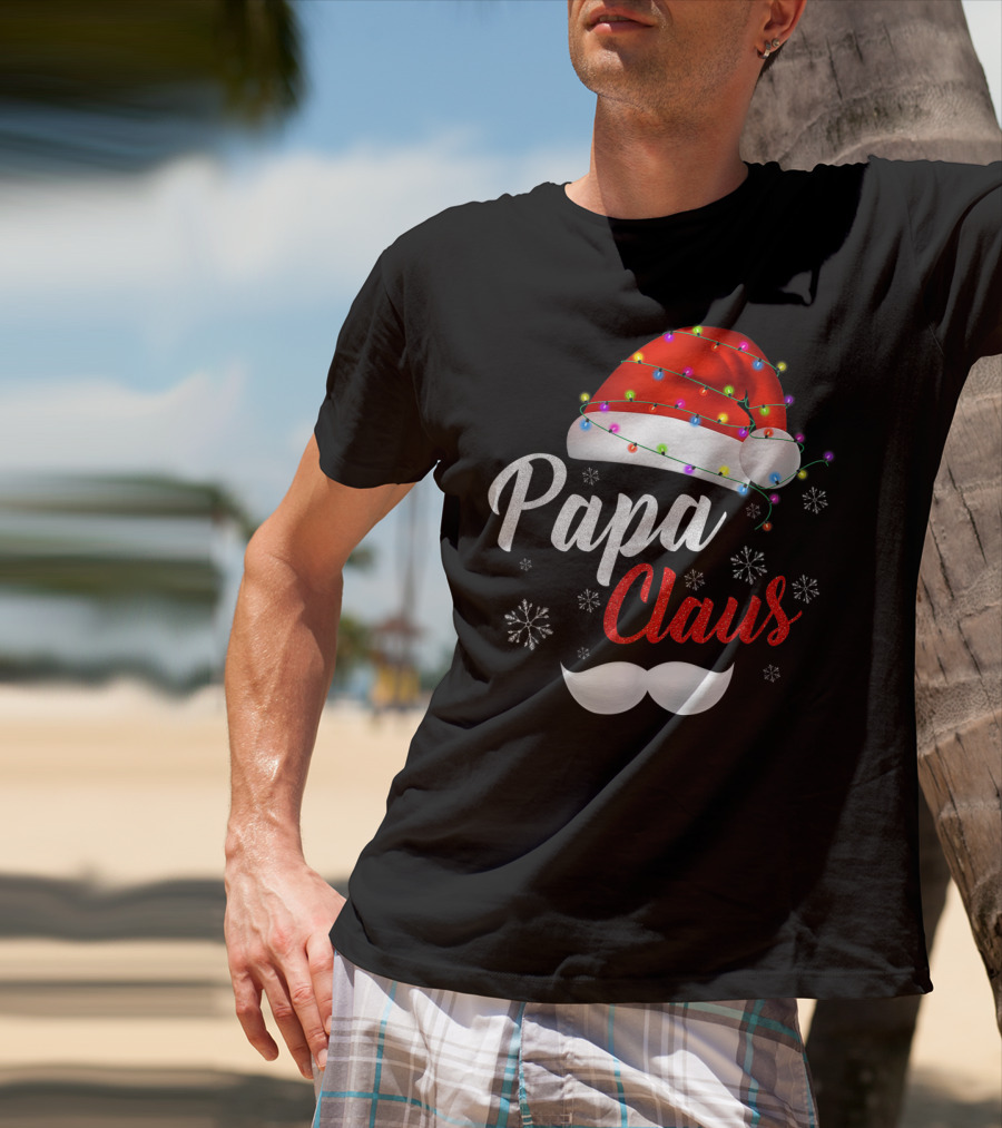 Papa Claus Santa Hat With Lights And Snowflakes T-Shirt