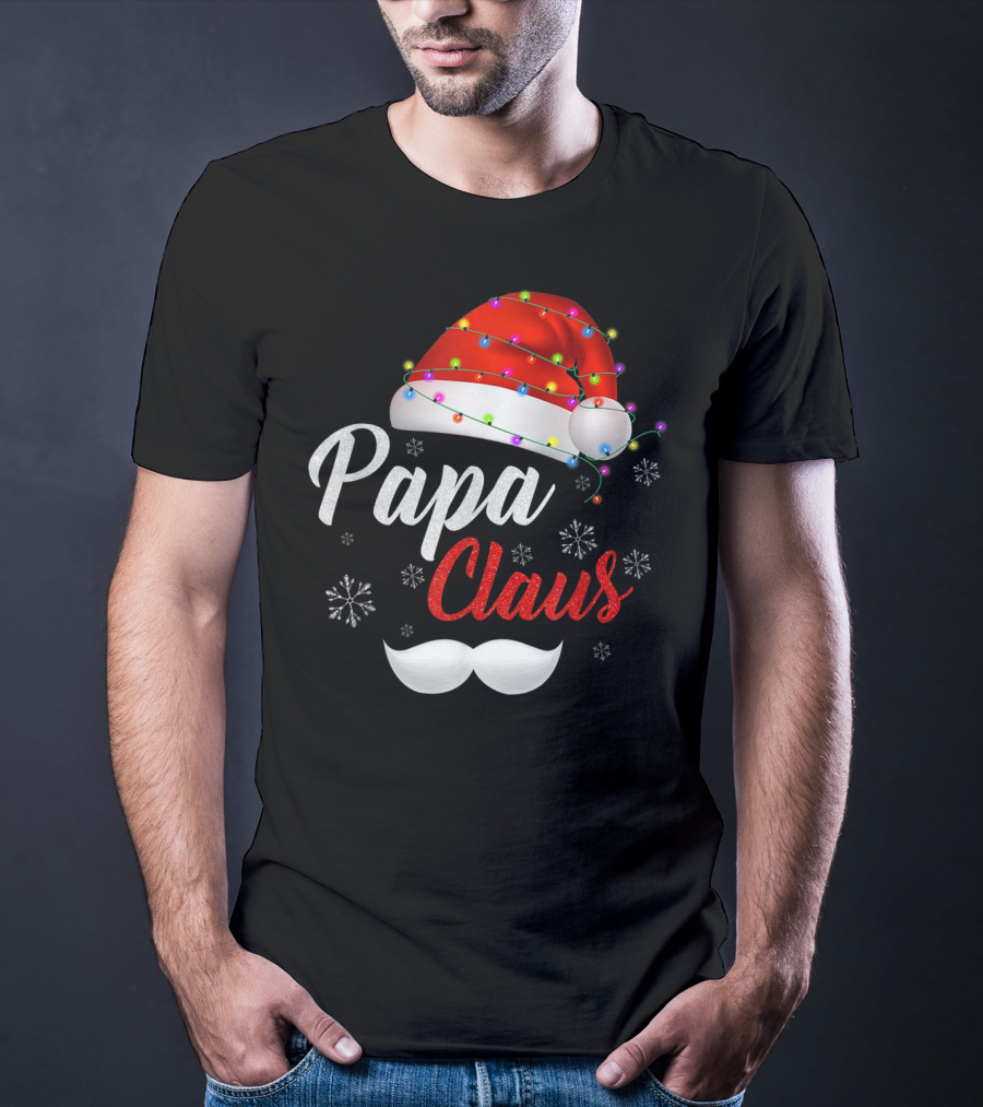 Papa Claus Santa Hat With Lights And Snowflakes T-Shirt