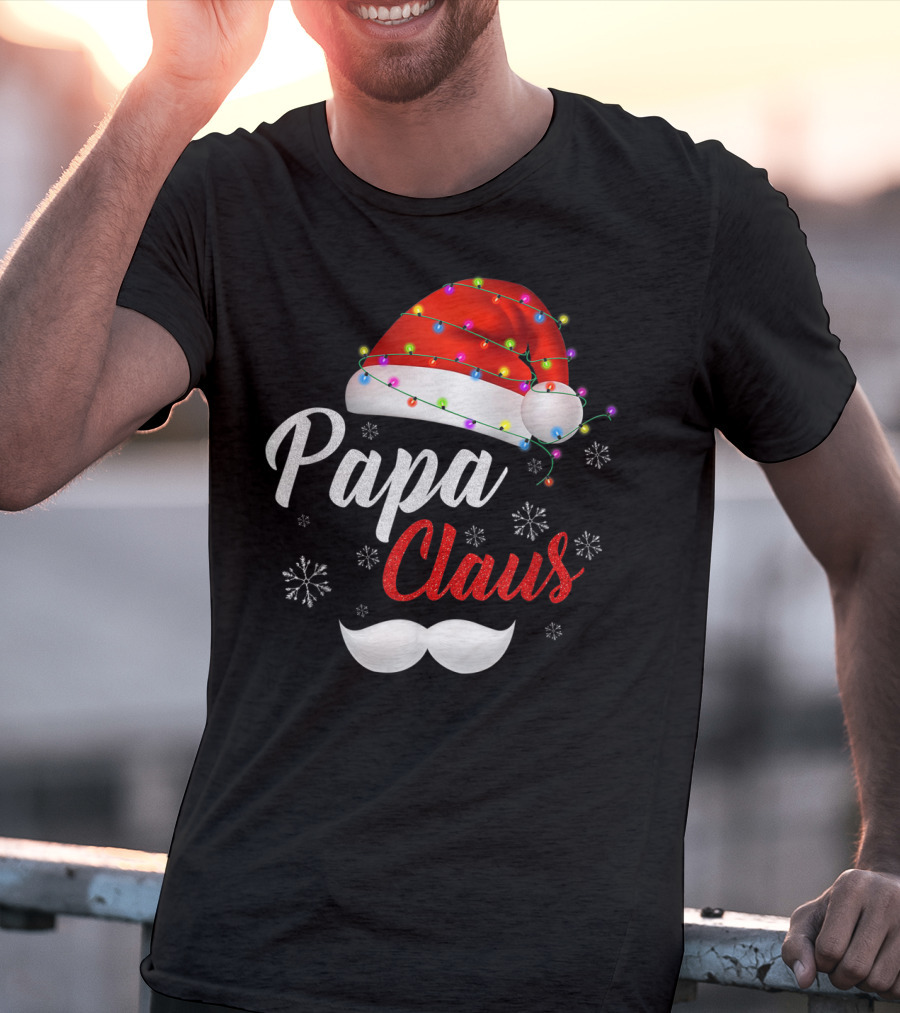 Papa Claus Santa Hat With Lights And Snowflakes T-Shirt
