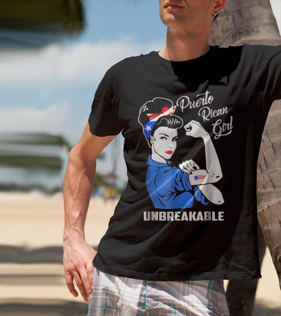Puerto Rican Girl Unbreakable Rosie The Riveter Flag Tattoo Heritage T-Shirt