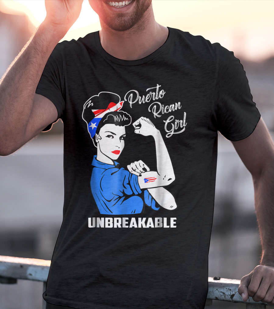 Puerto Rican Girl Unbreakable Rosie The Riveter Flag Tattoo Heritage T-Shirt