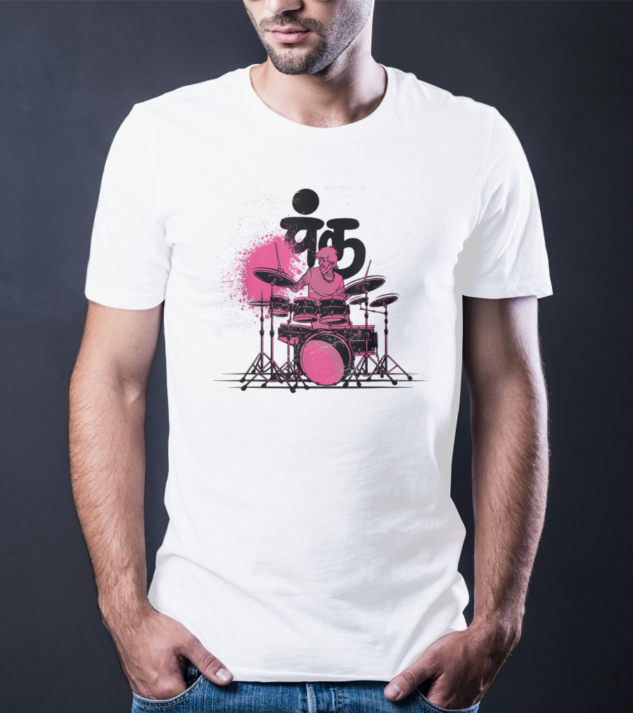 Pink Punk Band Drummer Graphic With Drum Set And Grunge Effect T-Shirt