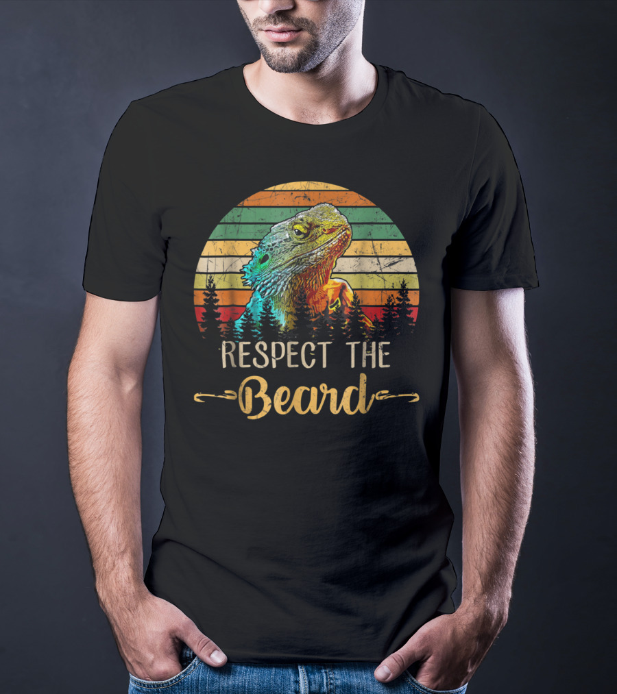 Respect The Beard Retro Sunset Bearded Dragon T-Shirt