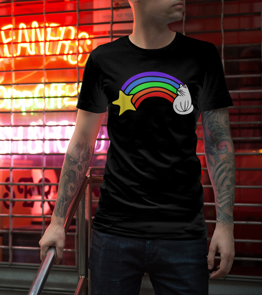 Retro Rainbow Cat Cute Vintage Starry Rainbow Cat T-Shirt