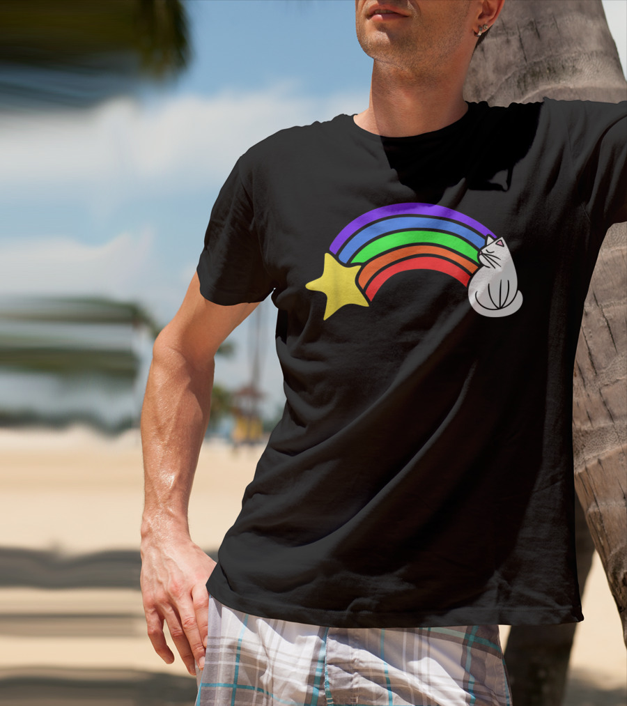 Retro Rainbow Cat Cute Vintage Starry Rainbow Cat T-Shirt