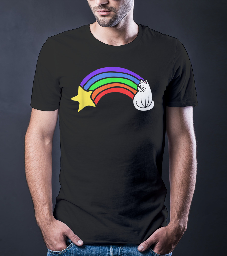 Retro Rainbow Cat Cute Vintage Starry Rainbow Cat T-Shirt