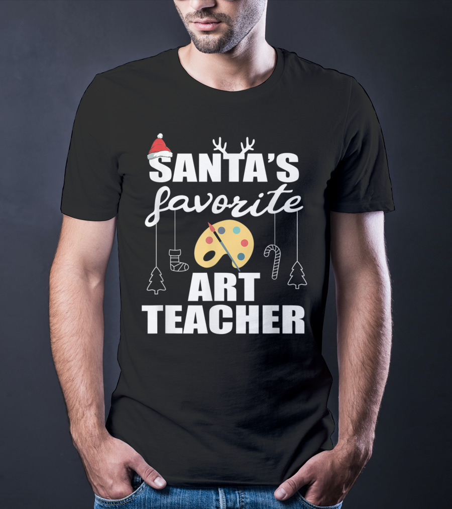 Santa's Favorite Art Teacher Christmas Trees Candy Canes Palette T-Shirt
