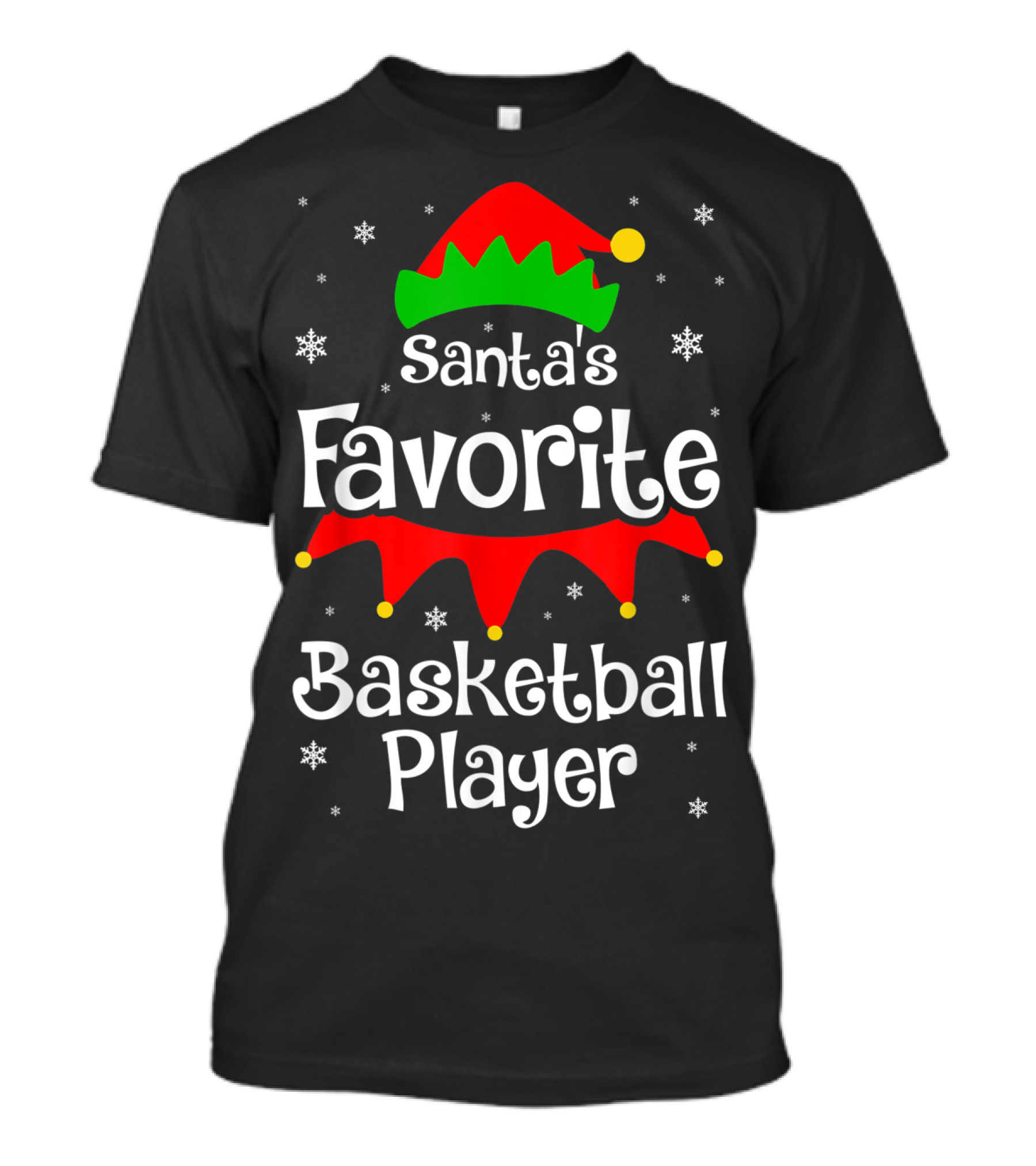 Santa's Favorite Basketball Player Christmas Snowflakes Elf Hat T-Shirt