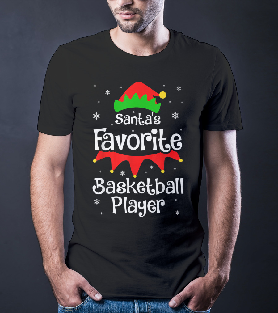 Santa's Favorite Basketball Player Christmas Snowflakes Elf Hat T-Shirt
