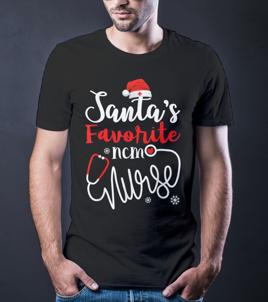 Santa's Favorite Ncm Nurse Hat Stethoscope Snowflakes T-Shirt