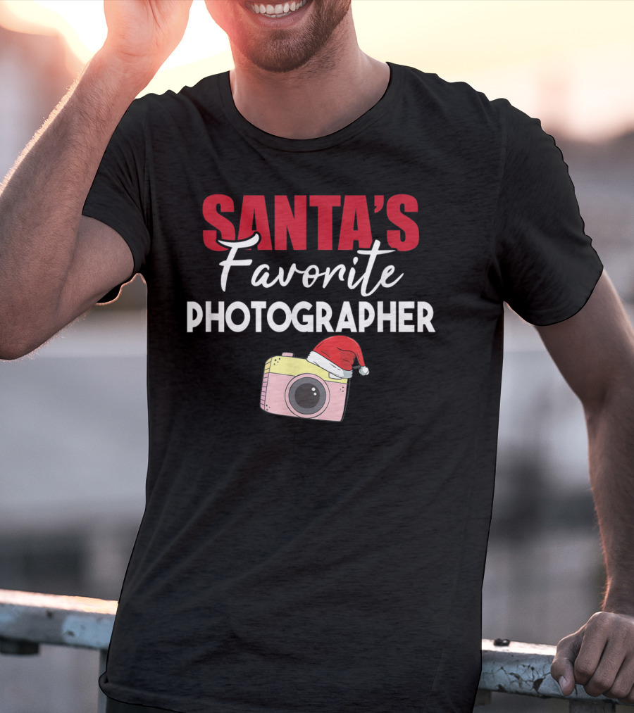 Santa's Favorite Photographer Camera With Santa Hat T-Shirt