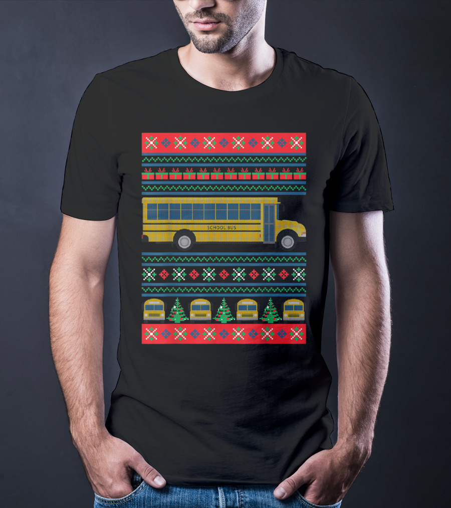 School Bus Ugly Christmas Sweater Driver Holiday T-Shirt