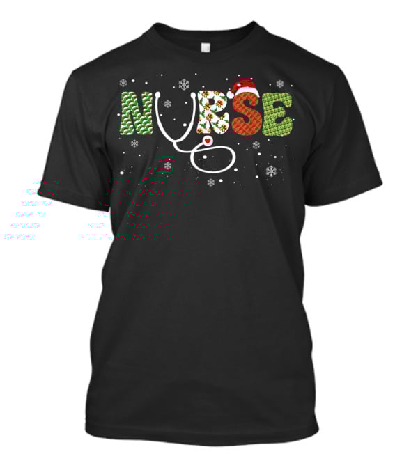 Nurse Snowflake Santa Hat Stethoscope Christmas T-Shirt