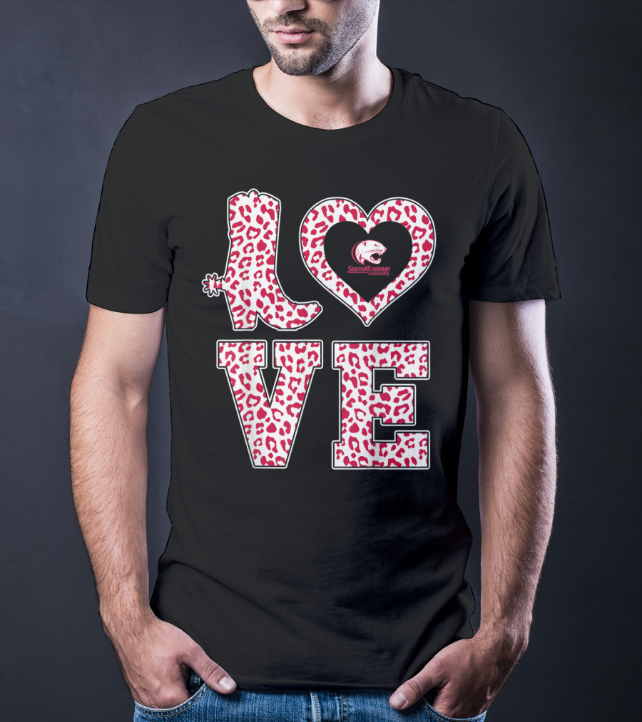 South Alabama Jaguars Leopard Print Love Logo Graduation T-Shirt