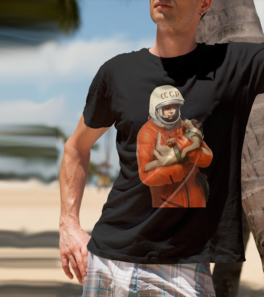 Soviet Space Gagarin USSR CCCP Cosmonaut With Dog In Orange Suit T-Shirt