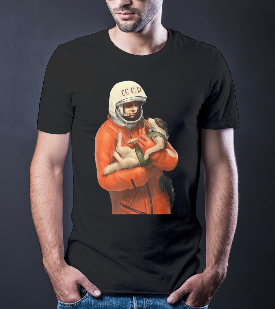 Soviet Space Gagarin USSR CCCP Cosmonaut With Dog In Orange Suit T-Shirt