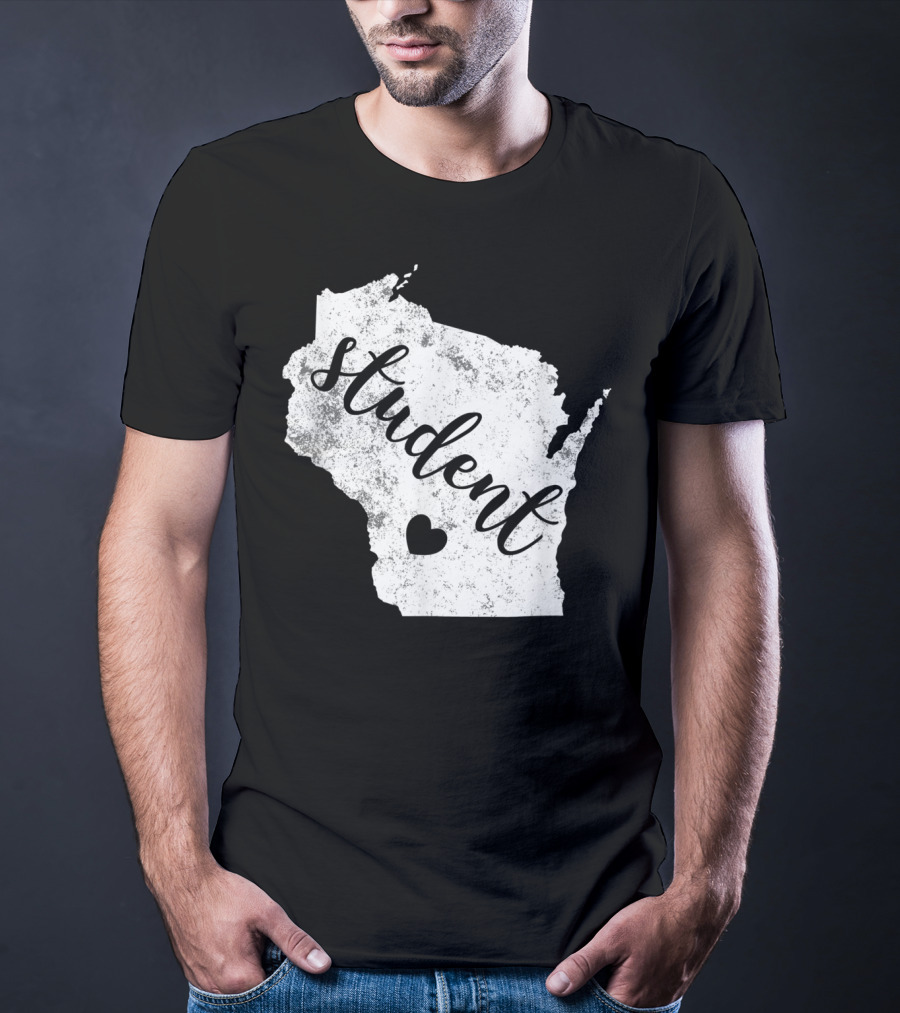 Student Red For Ed Wisconsin Public Education Map Heart T-Shirt