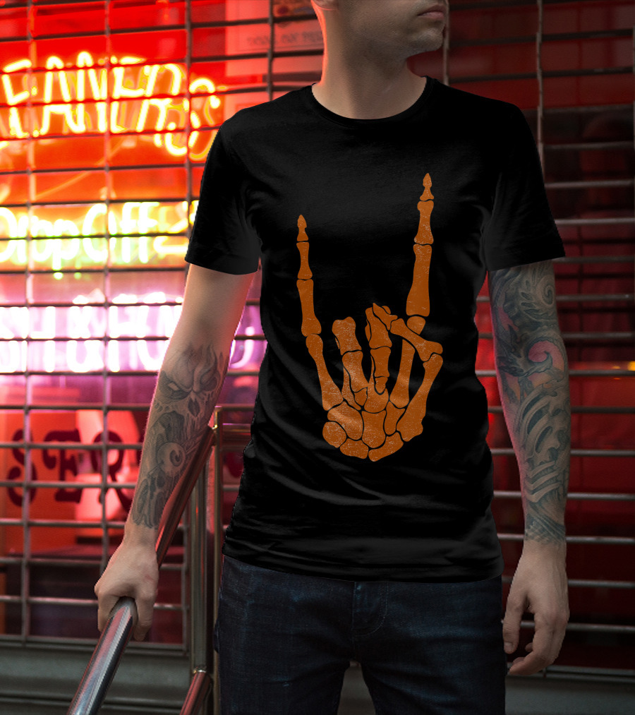 Texas Longhorn Hand Sign Skeleton Bone Structure T-Shirt