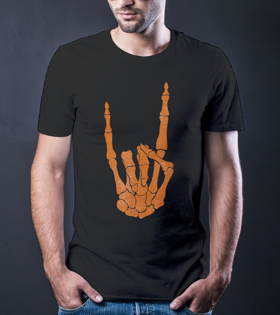 Texas Longhorn Hand Sign Skeleton Bone Structure T-Shirt