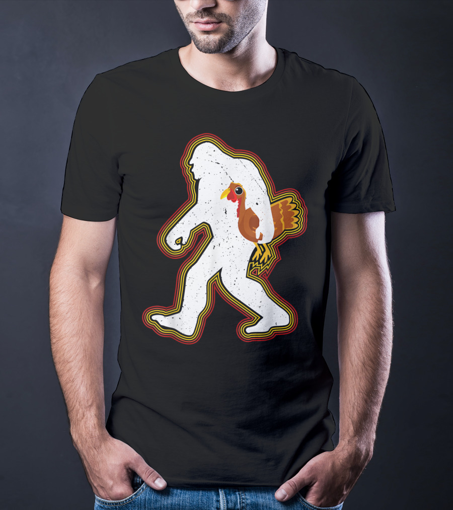 Thanksgiving Bigfoot Silhouette With Turkey T-Shirt