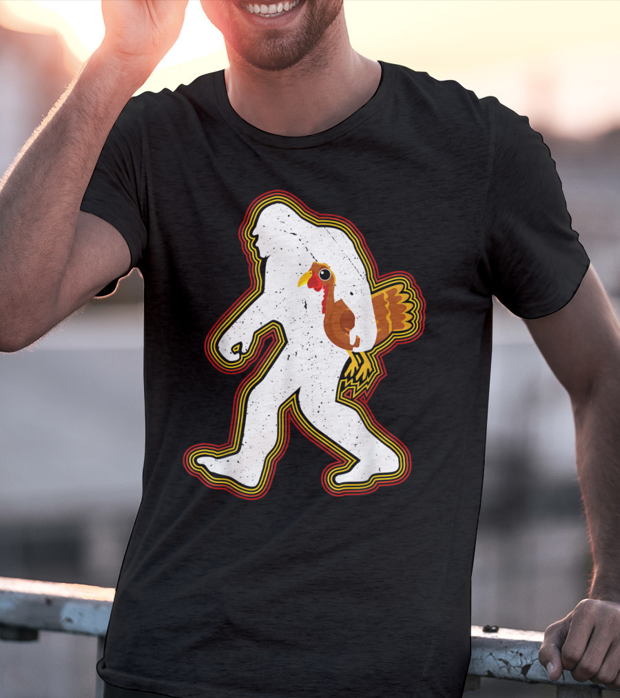 Thanksgiving Bigfoot Silhouette With Turkey T-Shirt