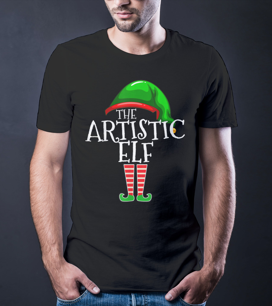 The Artistic Elf Green Hat Red Striped Socks T-Shirt