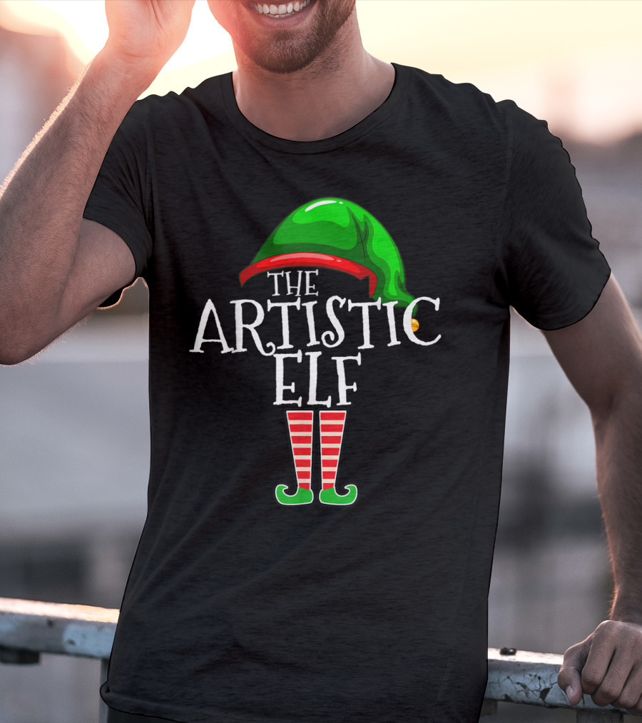 The Artistic Elf Green Hat Red Striped Socks T-Shirt
