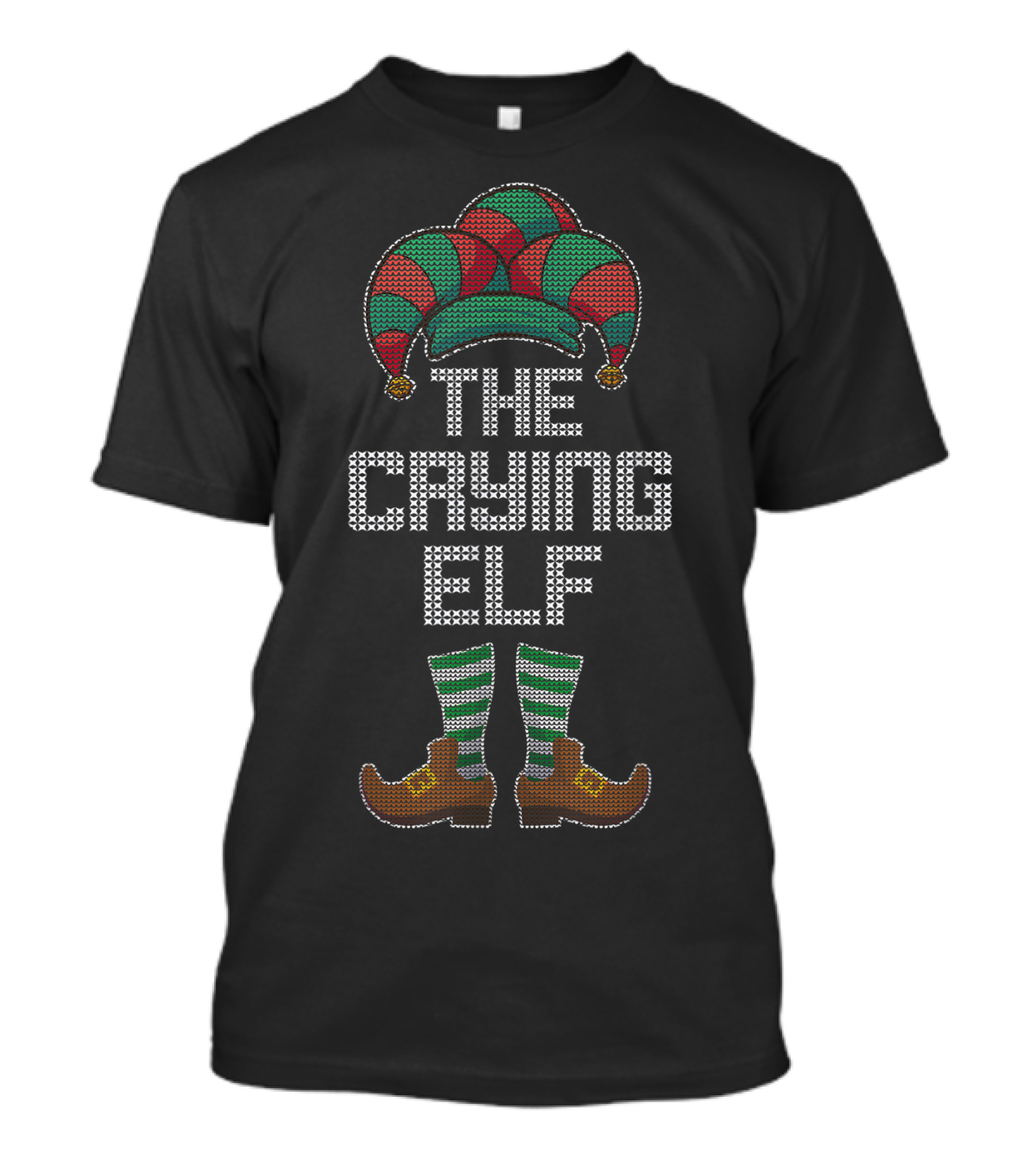 The Crying Elf Christmas Jester Hat And Striped Stockings T-Shirt
