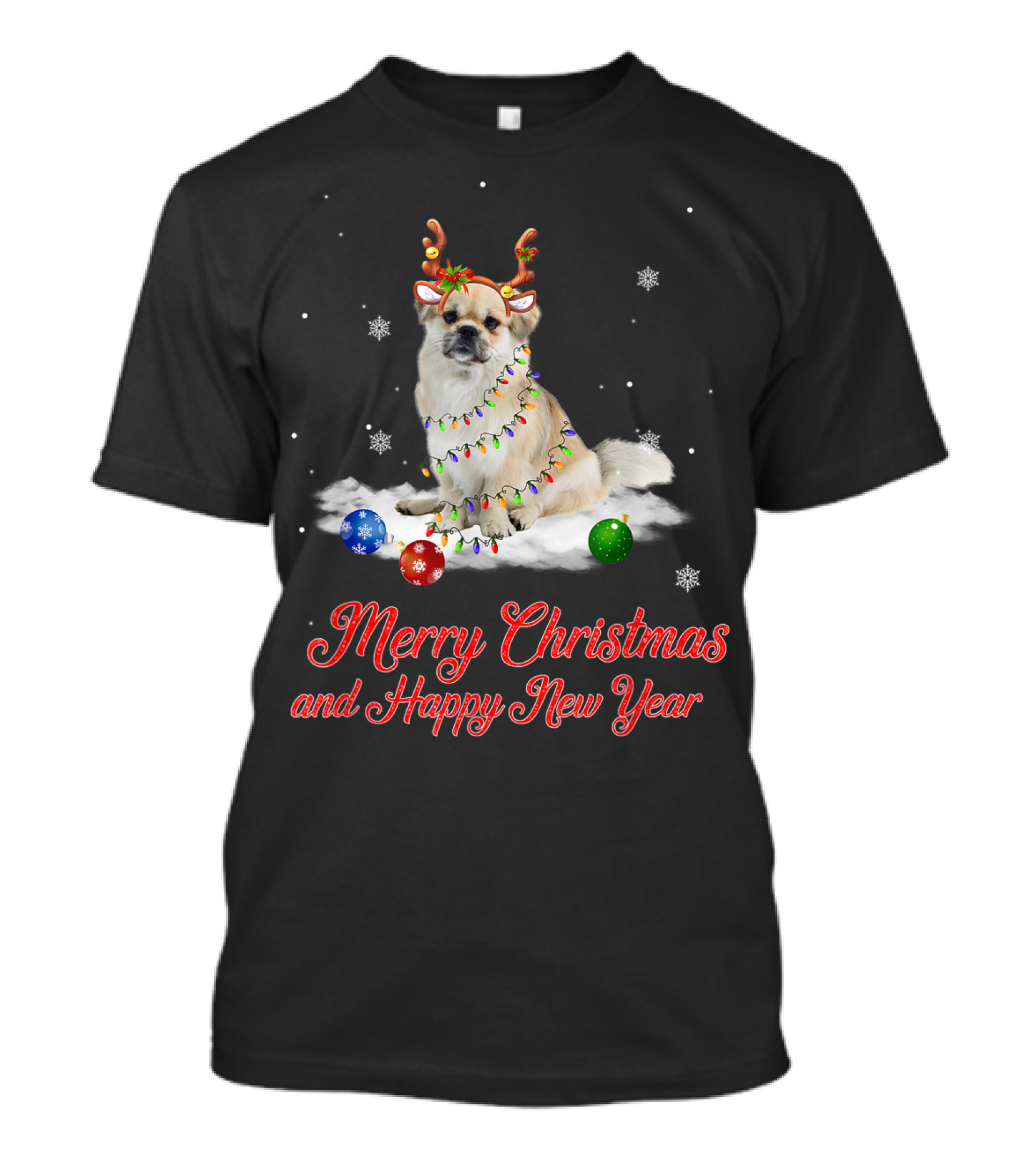 Merry Christmas And Happy New Year Tibetan Spaniel Reindeer Snowflakes T-Shirt