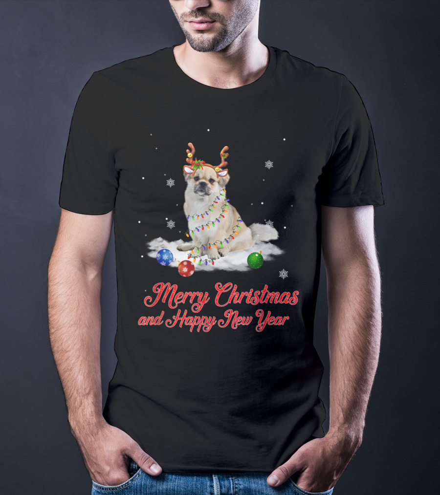 Merry Christmas And Happy New Year Tibetan Spaniel Reindeer Snowflakes T-Shirt