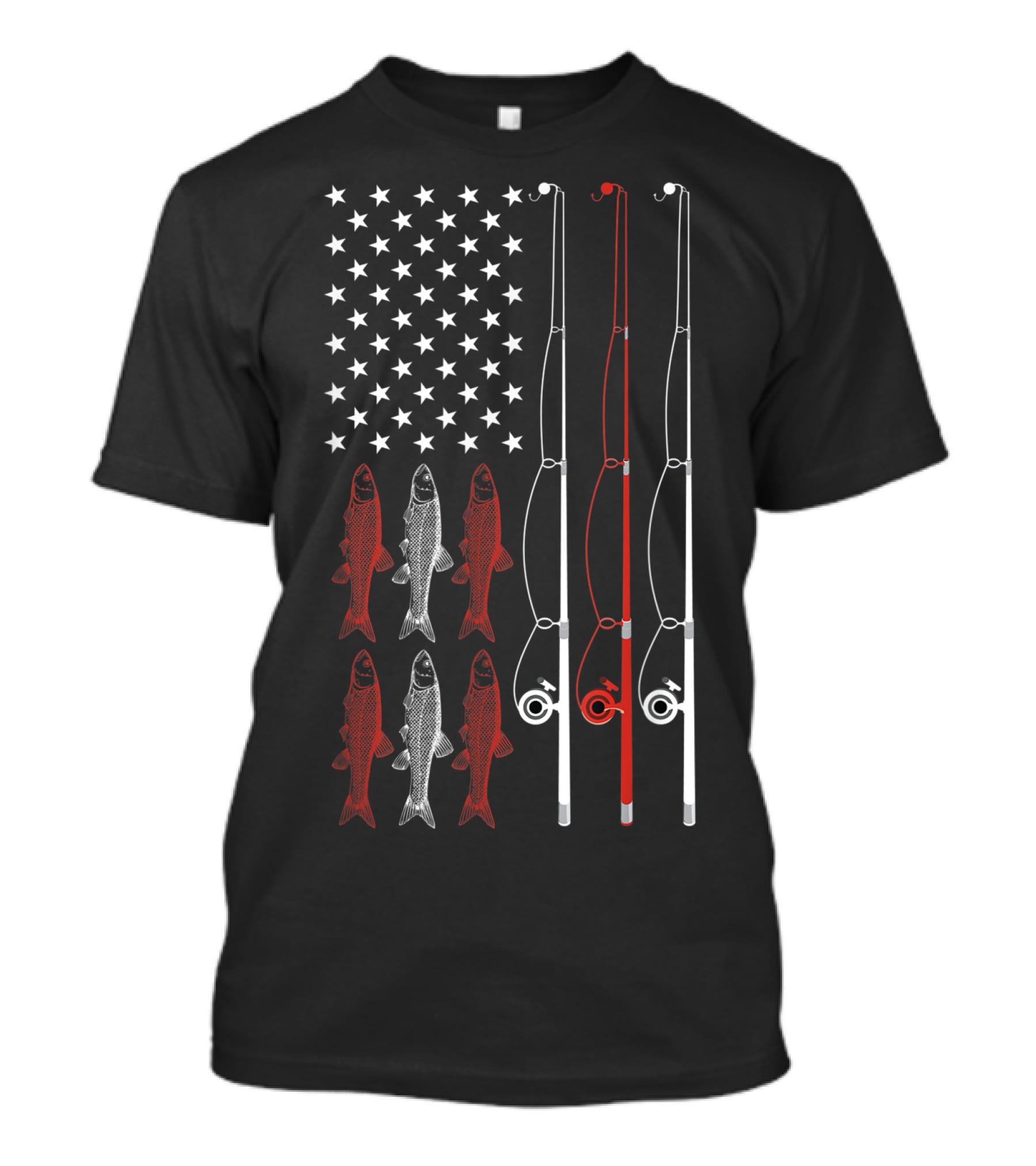 USA Flag Fishing Dad Grandpa Fish Poles Stars T-Shirt